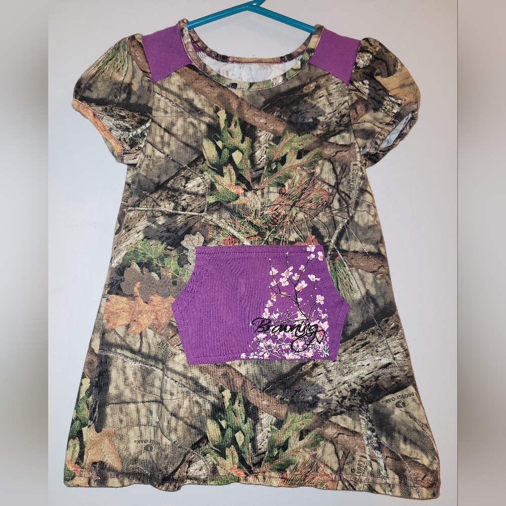🦌 Browning Mossy Oak Camo Print Dress W/ Purple Accents & Kangaroo Pocket 3T